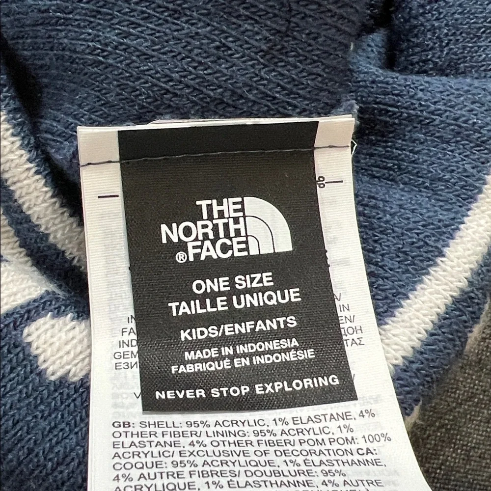 The North‎ Face Kids Youth Blue and White Pom-Pom Beanie ONE SIZE